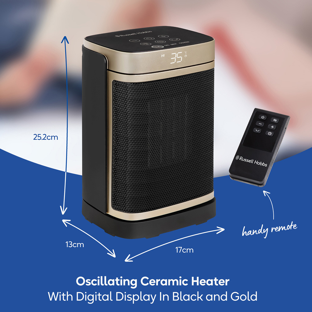 Russell Hobbs RHCH2001G Black and Gold Square Oscillating Ceramic Heater 1500W Image 9