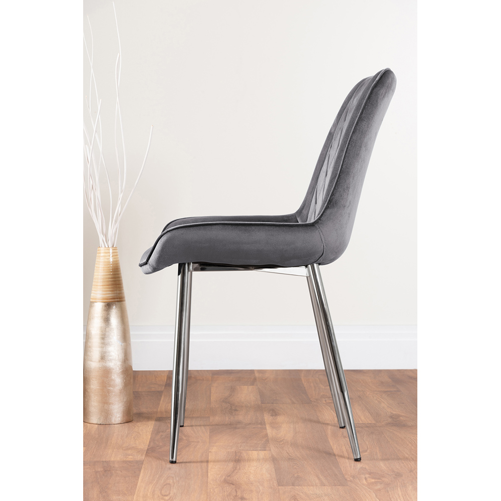 Furniturebox Cesano Set of 2 Grey and Chrome Velvet Dining Chair Image 3
