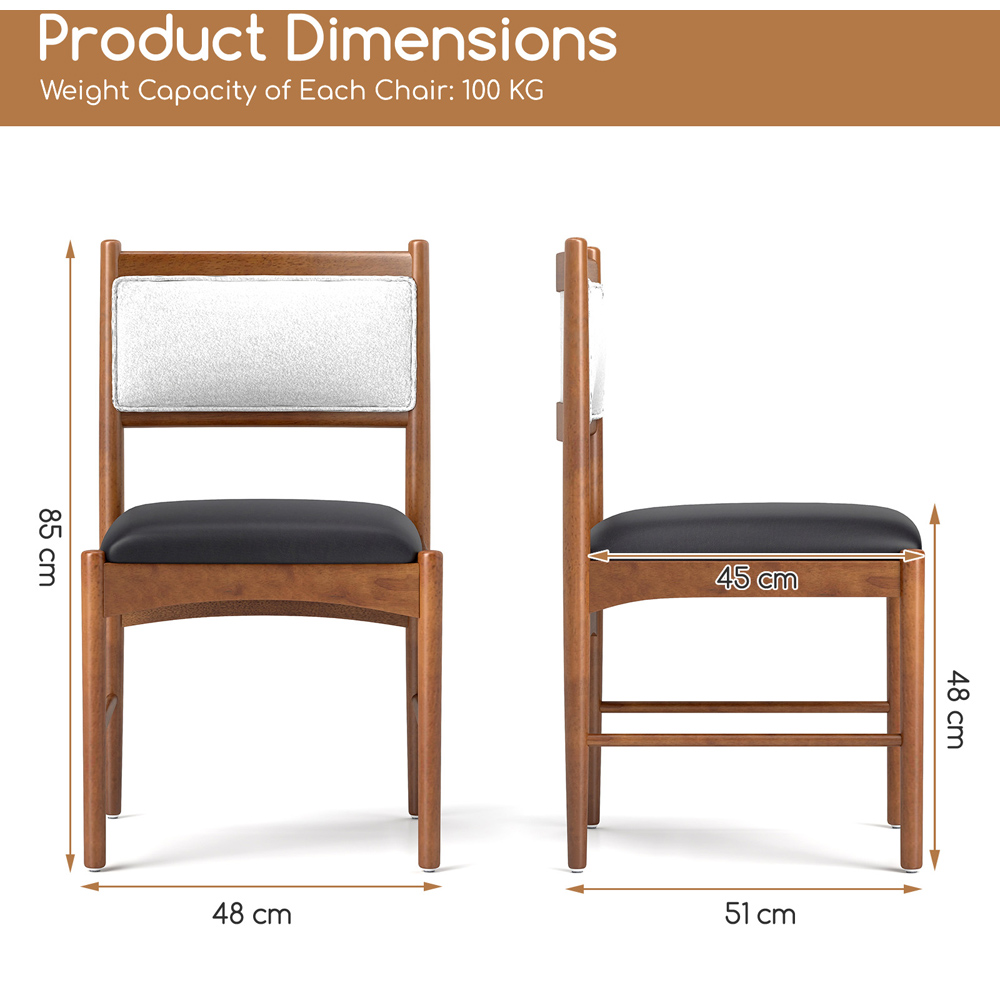 Costway Set of 2 Walnut Wooden Dining Chair with Padded Seat Image 9