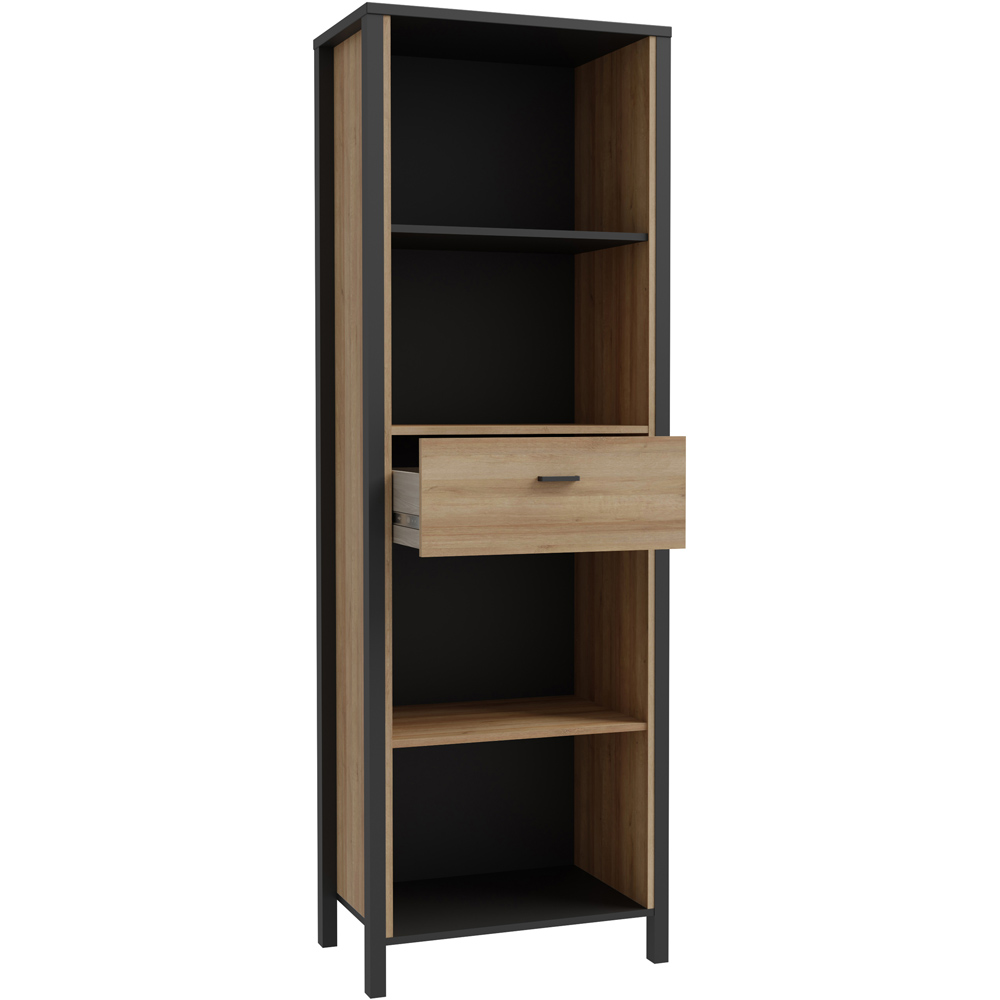 Florence High Rock Single Drawer 4 Shelf Matt Black and Riviera Oak Bookcase Image 6