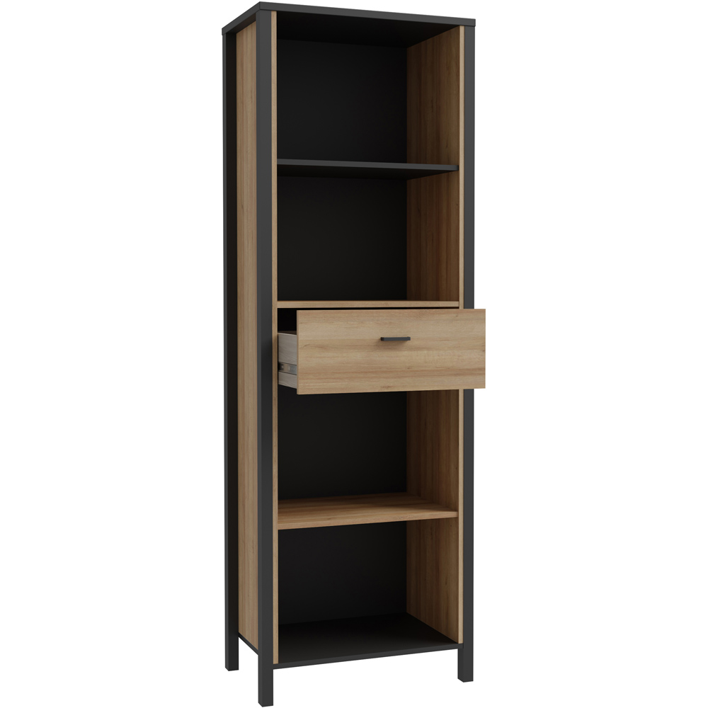 Florence High Rock Single Drawer Matt Black and Riviera Oak Bookshelf Image 6