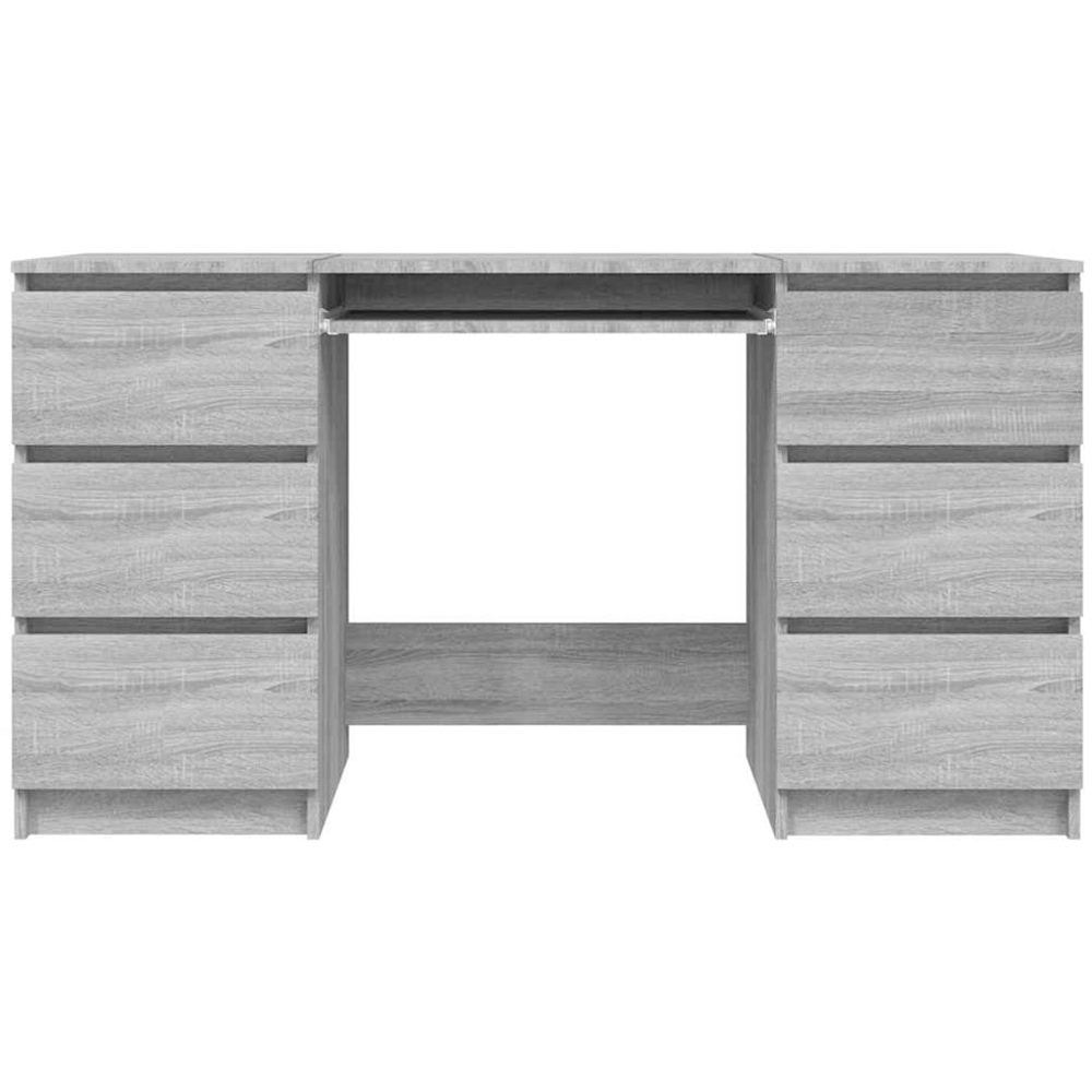 vidaXL 6 Drawer Computer Desk with Keyboard Tray Sonoma Grey Image 3