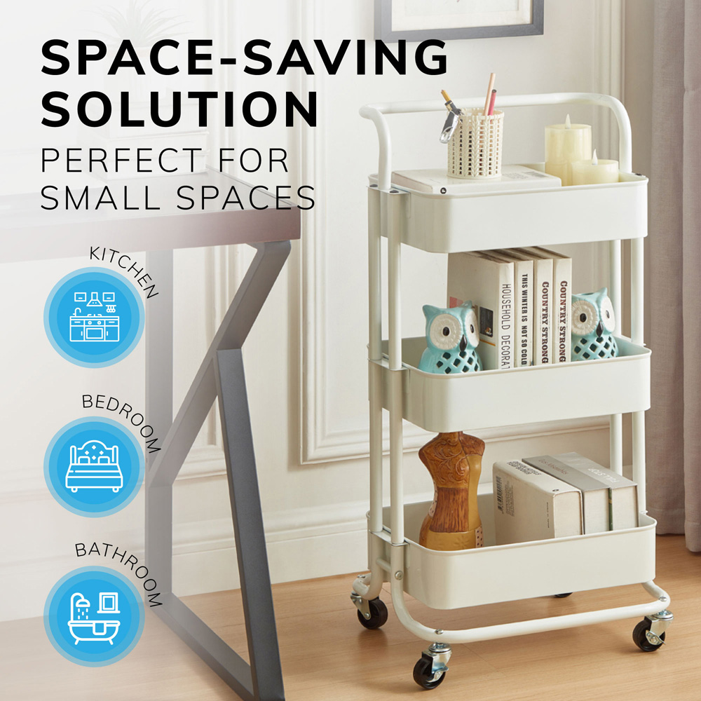 House of Home 3 Tier White Storage Cart with Wheels Image 4