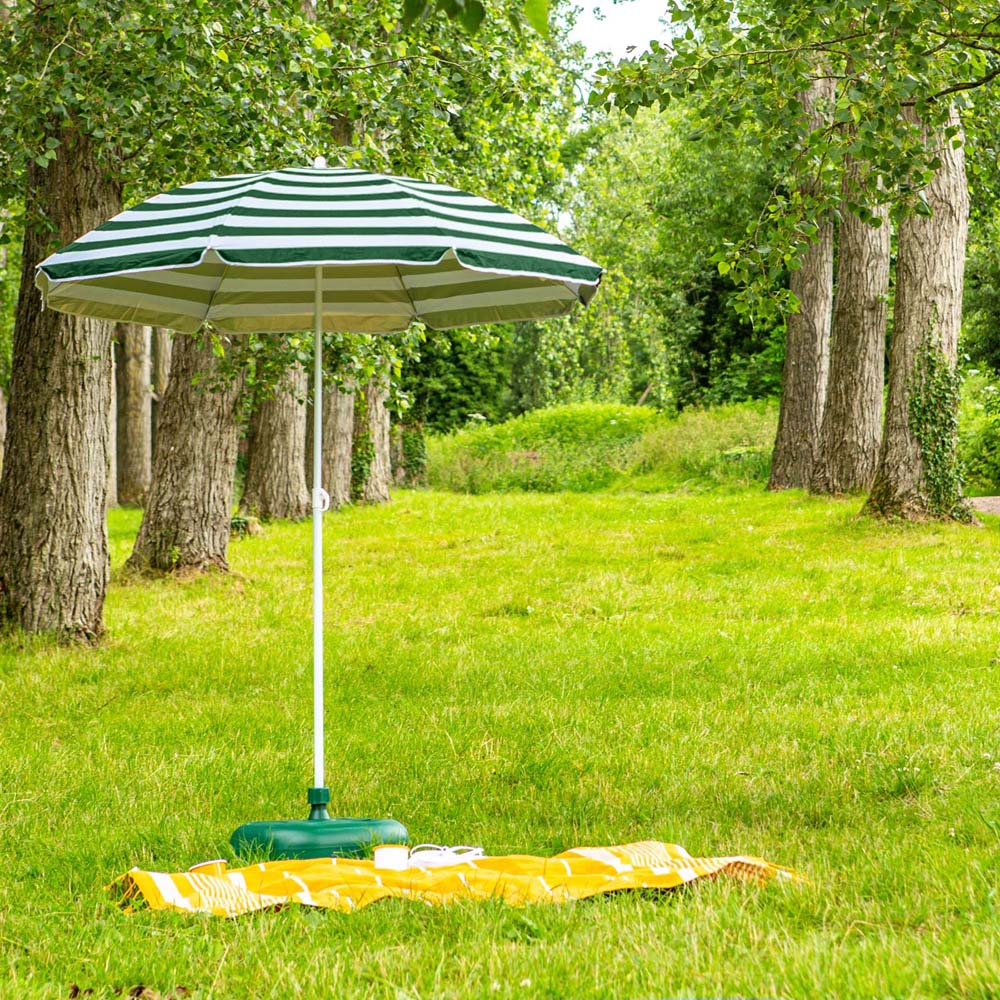 Harbour Housewares Green Stripe Metal Beach Parasol with Green Fillable Base 1.8m Image 3