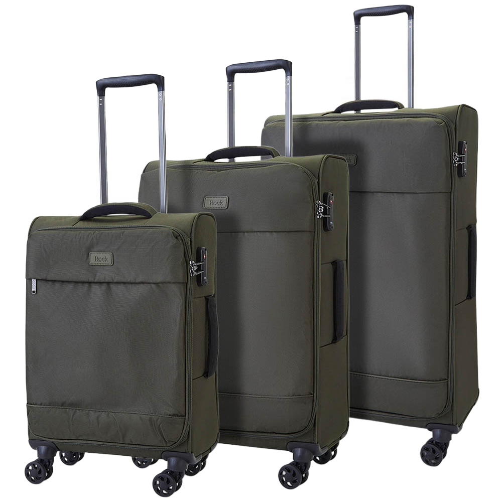 Rock Luggage Paris Set of 3 Green Softshell Suitcases Image 1