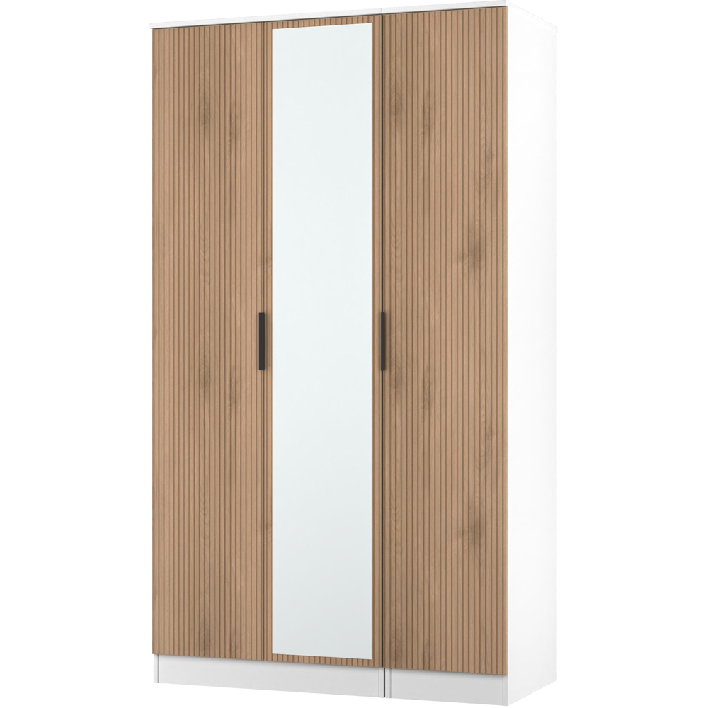 Crowndale Java 3 Door Slatt Effect and White Tall Mirrored Wardrobe Ready Assembled Image 4