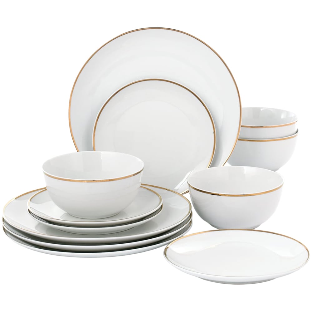 Waterside Gold Line Porcelain 12 Piece Dinner Set Image 1