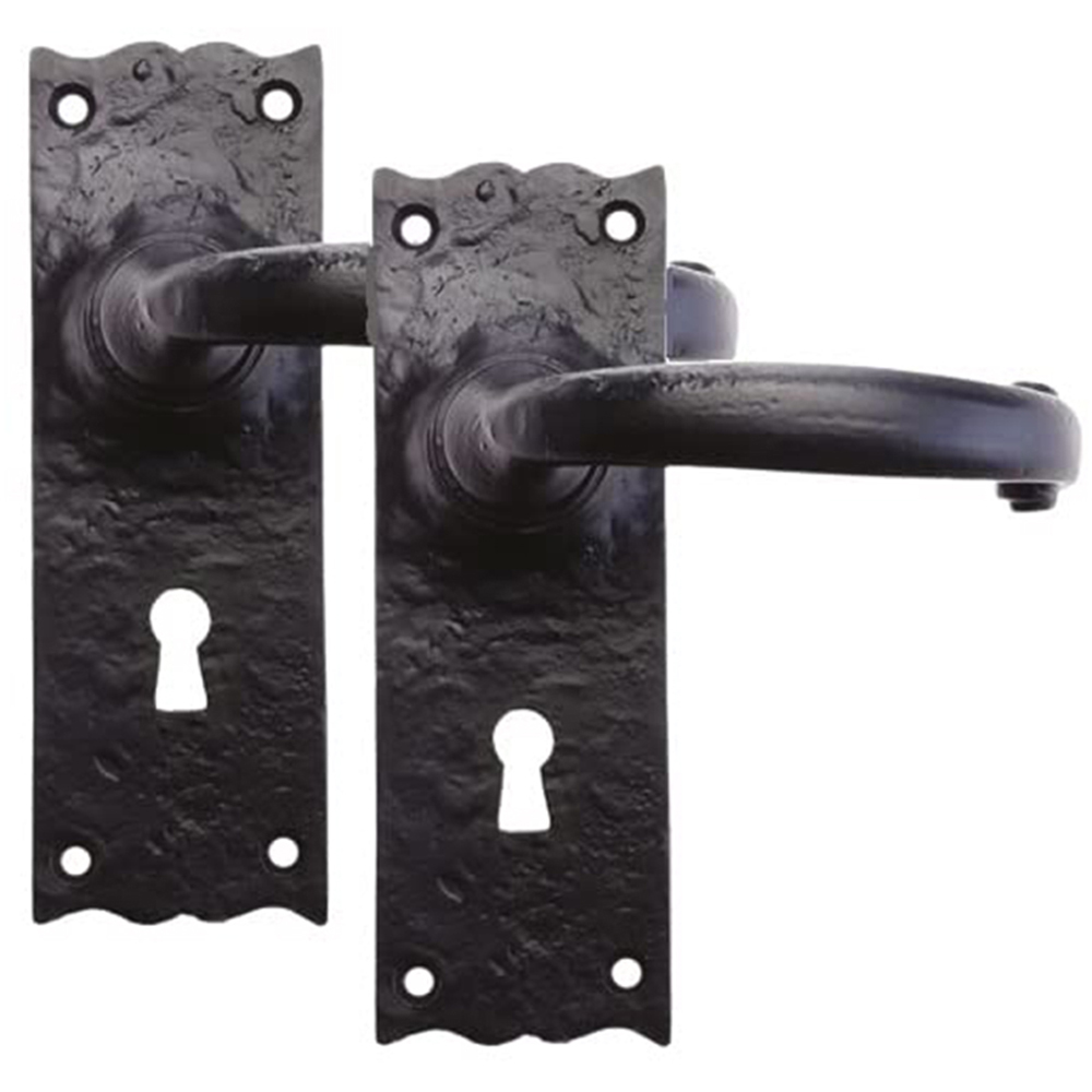 Golden Grace Black Antique Plain Door Handle Lock Set 150 x 52mm Image 1