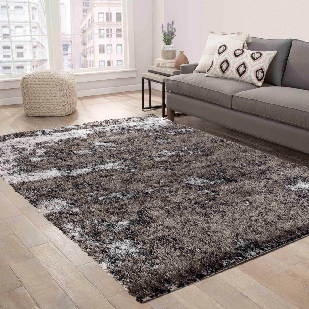 Desire Rug Modern Silver Two Tone Shimmer Soft Shaggy Area Rug 60 x 220cm Image 4