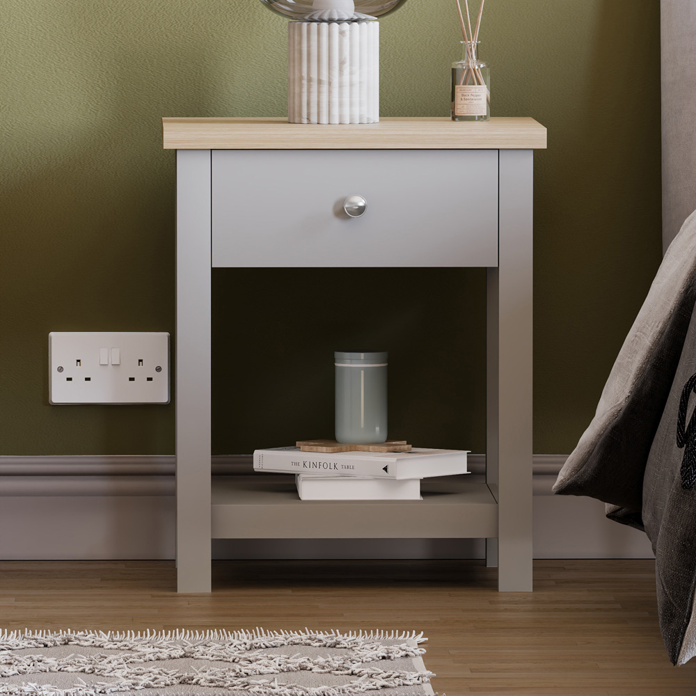Vida Designs Arlington Single Drawer Grey Bedside Table Image 6