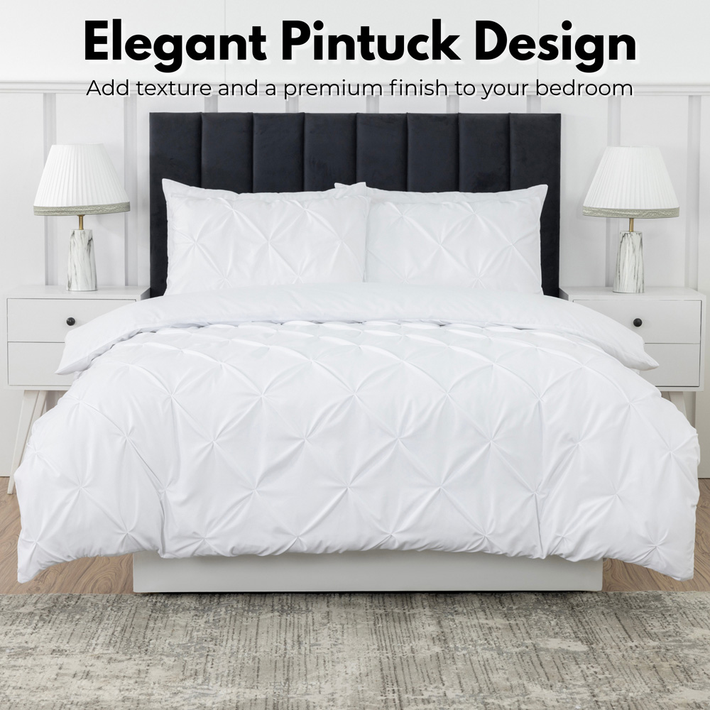 MHG Living Double White Pintuck Duvet Cover Set with Fitted Sheet and 4 Pillowcase Image 2