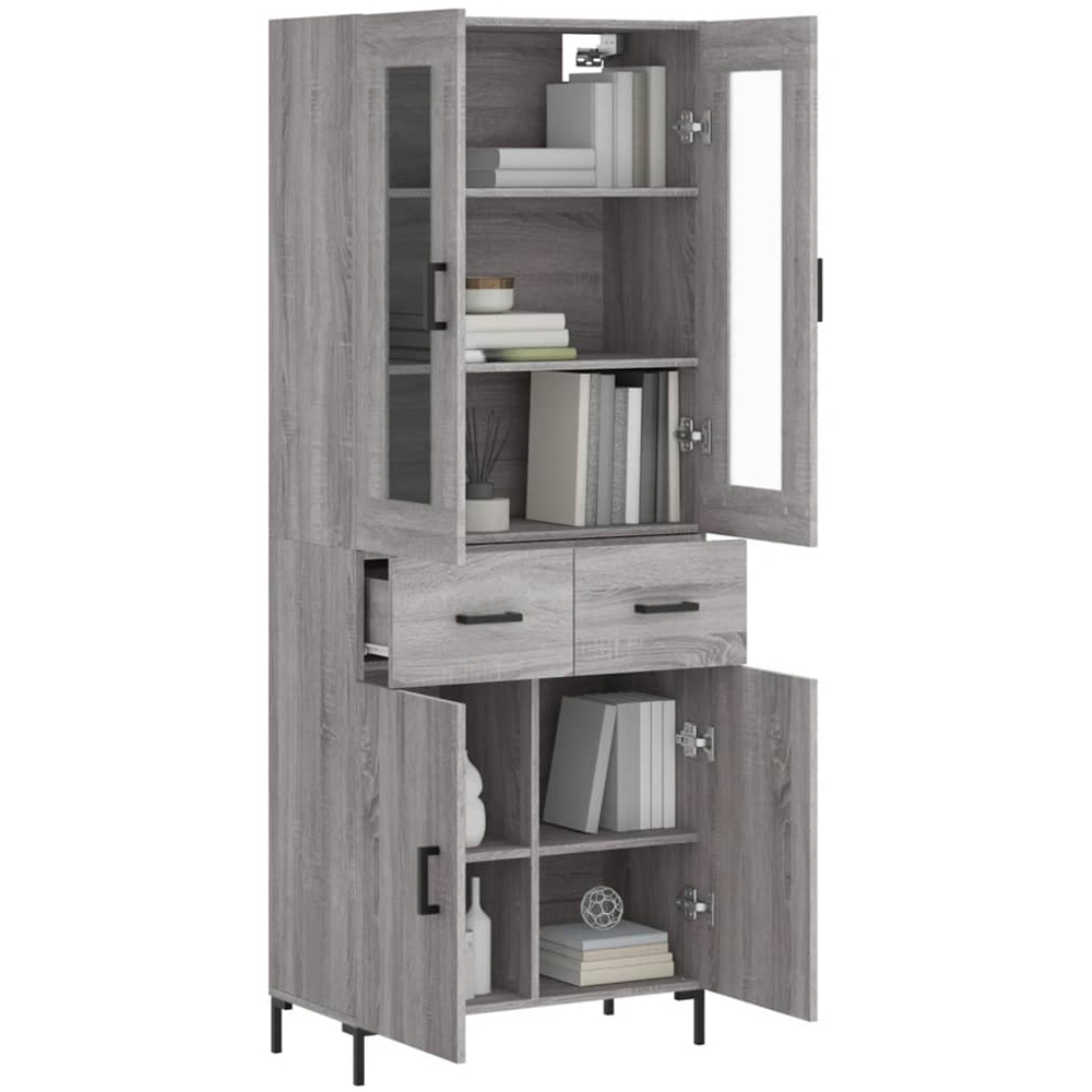 vidaXL 4 Door 2 Drawer Grey Sonoma Highboard with Metal Legs Image 3