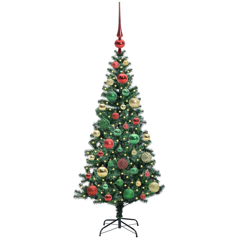 vidaXL Pre-Lit Multicolour Baubles Green Artificial Christmas Tree 4ft Image 1