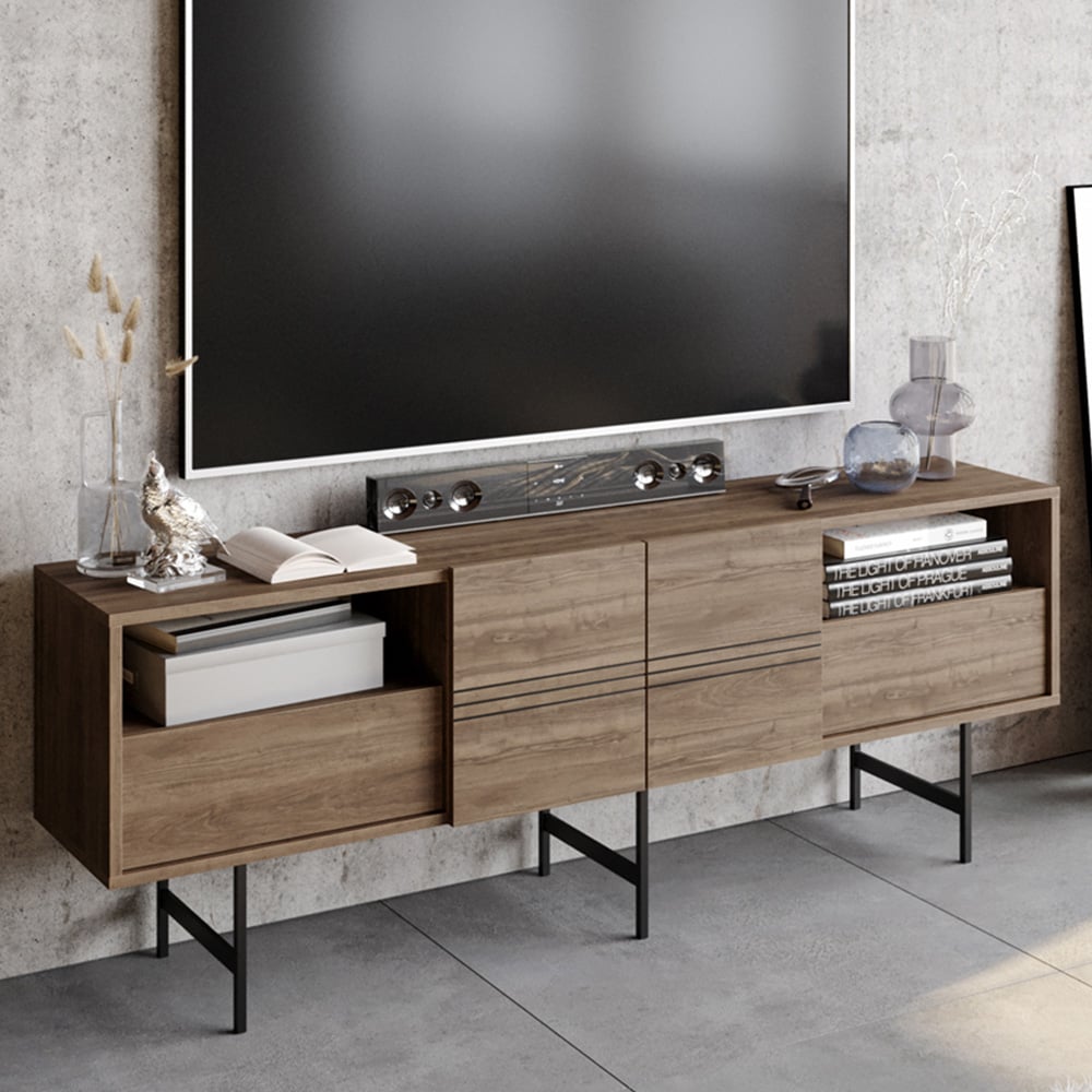Decorotika Derin Walnut and Black TV Unit Image 1