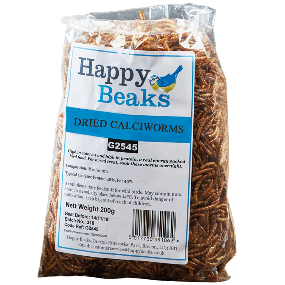 Happy Beaks Dried Calciworms Bag Bird Food 200g Image 1