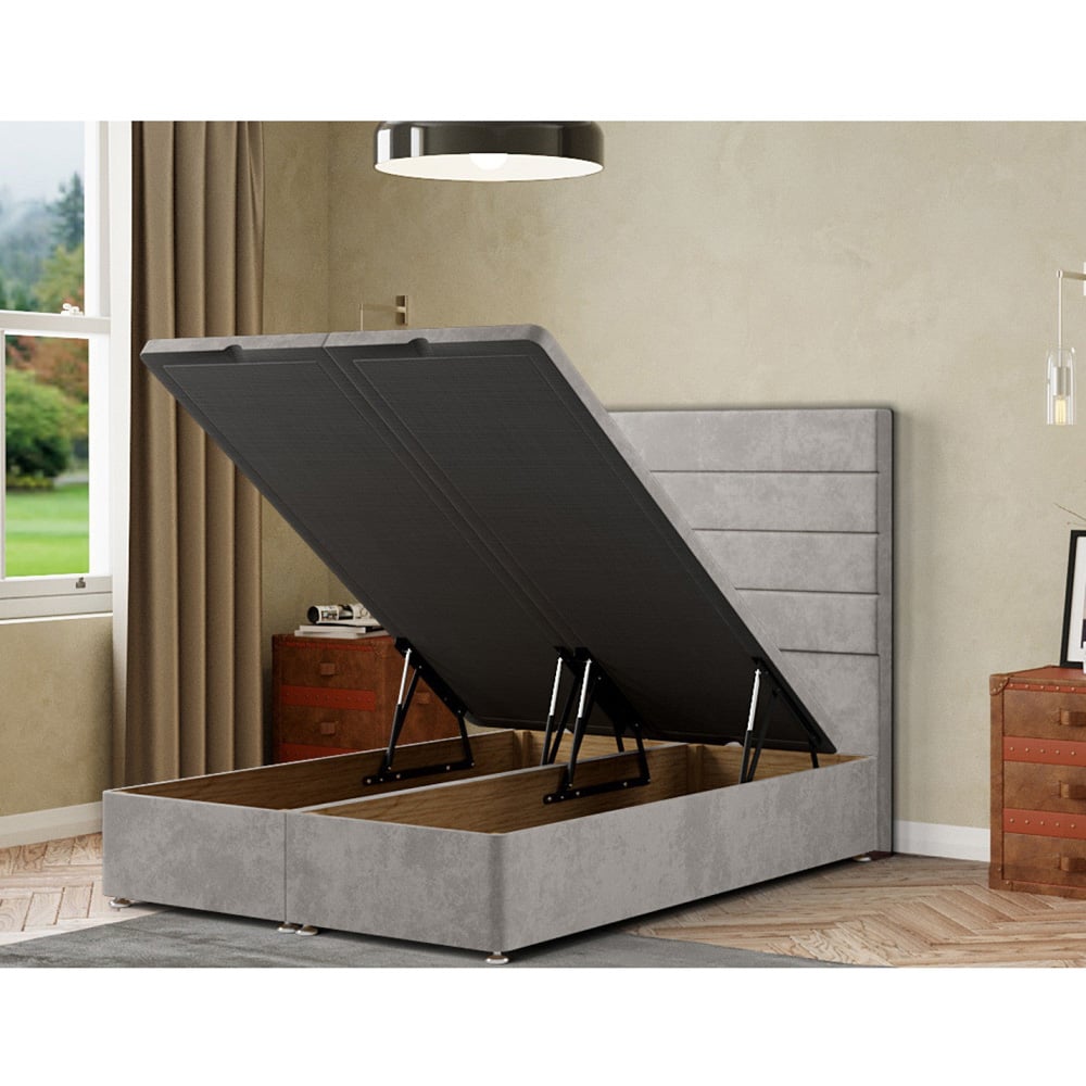 Eleganza George Single Silver Plush Ottoman Bed with Floor Standing Headboard Image 2