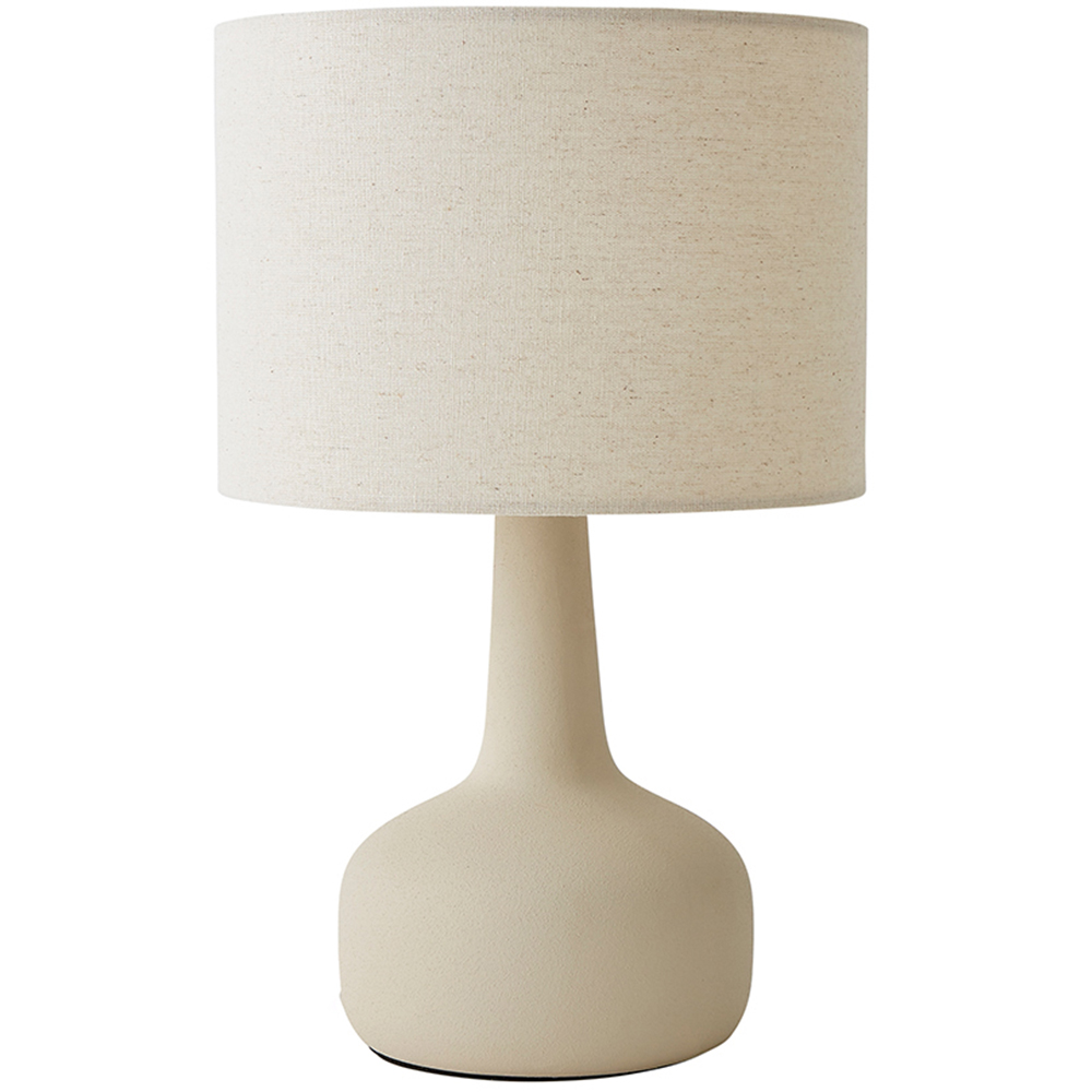 ValueLights Hayley Natural Linen Drum Shade Beige Squat Base Ceramic LED Table Lamp Image 1