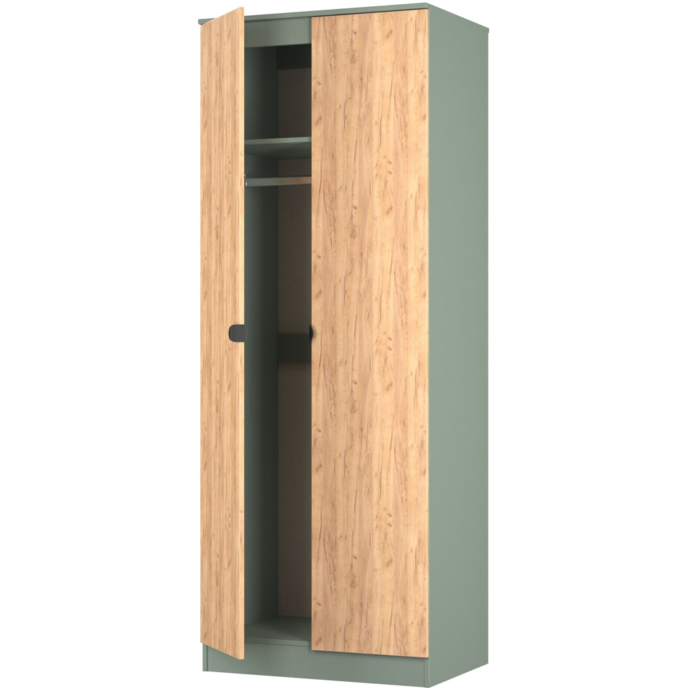 Crowndale Bora 2 Door Gold Oak and Reed Green Tall Double Wardrobe Image 5