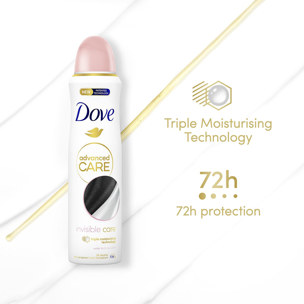 Dove Advanced Care Water Lily and Rose Anti-Perspirant Deodorant Spray 200ml 12 Pack Image 4