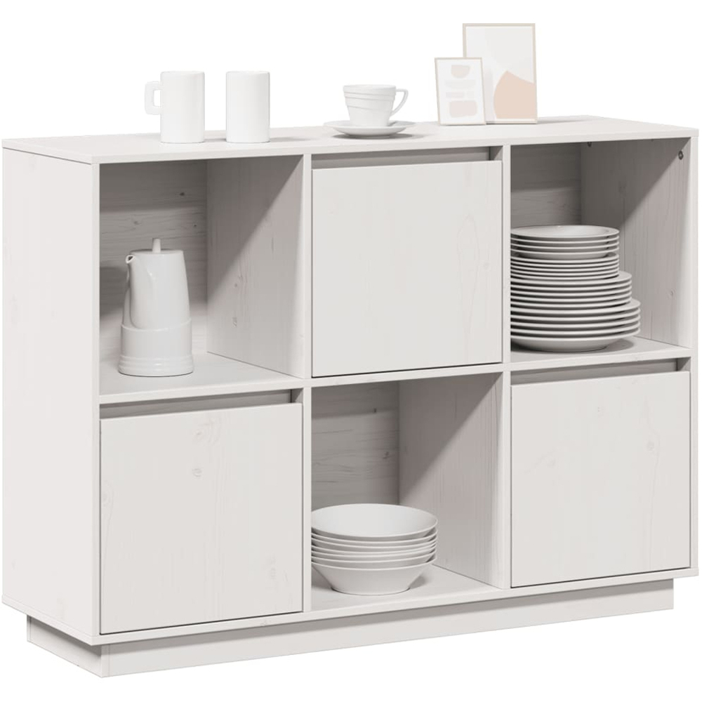 vidaXL 3 Door 3 Shelf White Solid Pine Wood Sideboard Image 4