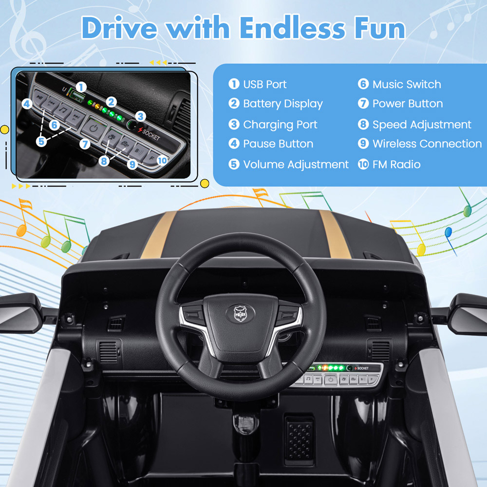 Costway Black Kid Ride On Police Car with Remote Control Image 7
