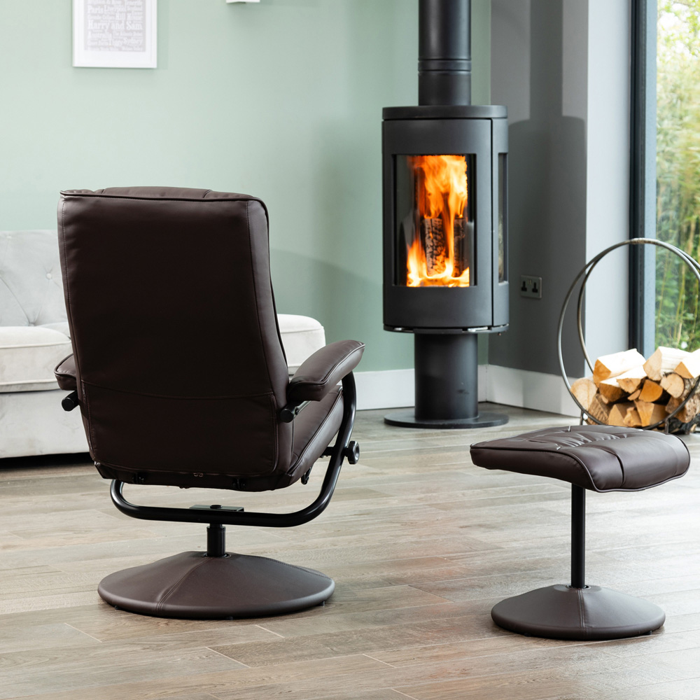 Artemis Home Gibson Brown Swivel Recliner Chair with Footstool Image 5