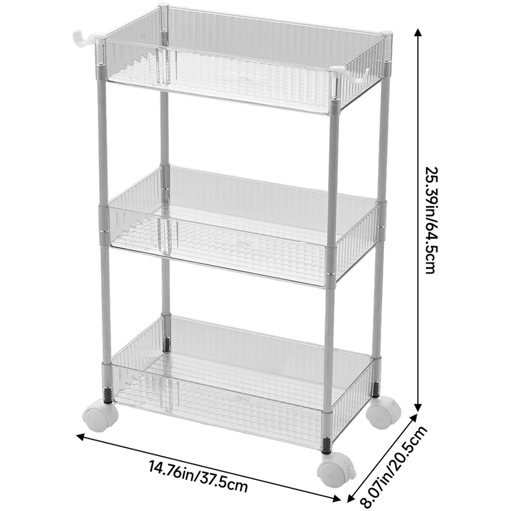 Living and Home 3-Tier Clear Storage Cart Image 8