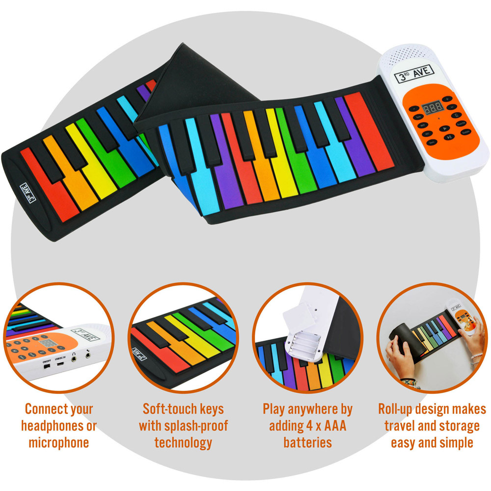 3rd Avenue 49 Key Rainbow Soft Touch Roll Up Piano Image 5