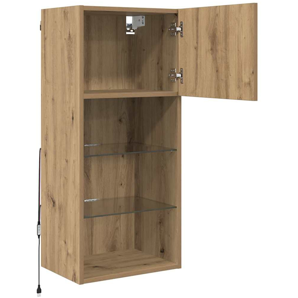 vidaXL Single Door 3 Shelf Artisan Oak Wide Wall Mounted LED TV Unit Image 5