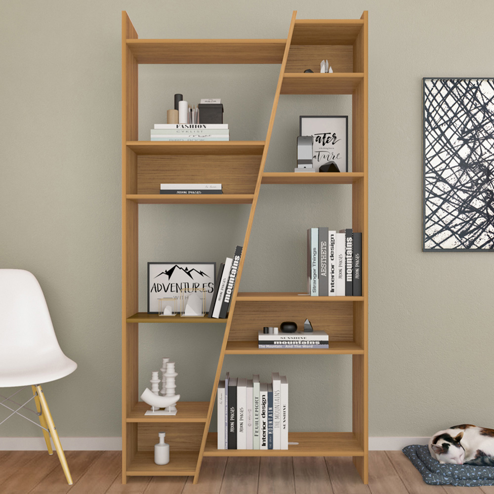 Seconique Naples 12 Shelf Oak Effect Tall Bookcase Image 1