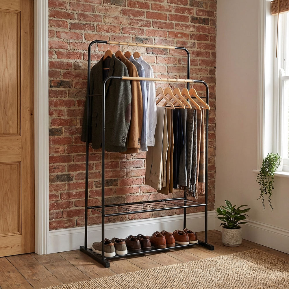 Bamboo Double Garment Rail - Black Image 2