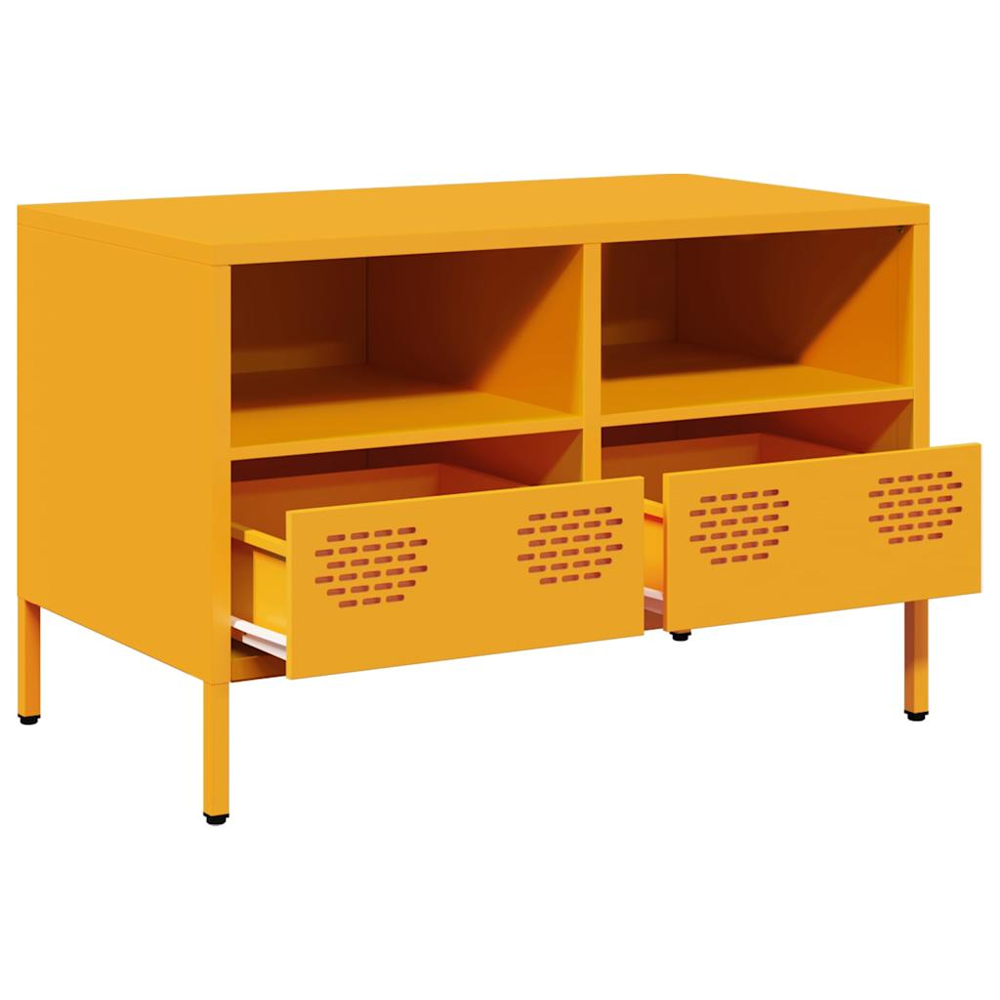vidaXL 2 Drawer 2 Shelf Mustard Yellow Cold-Rolled Steel TV Cabinet Image 4
