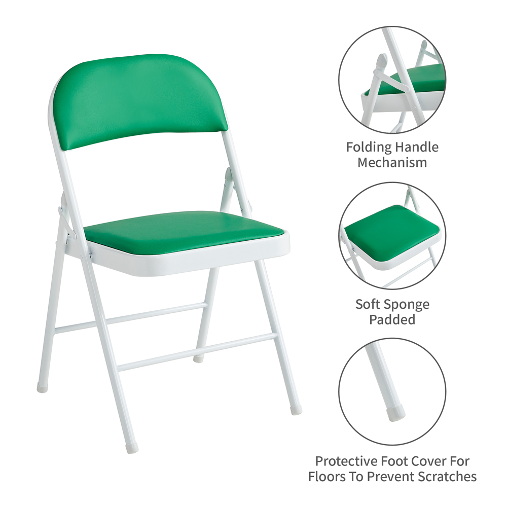 Set of 4 Green Padded Folding Metal Dining Chairs Image 6