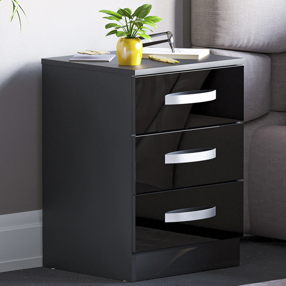 Vida Designs Hulio 3 Drawer Black Bedside Table Image 8