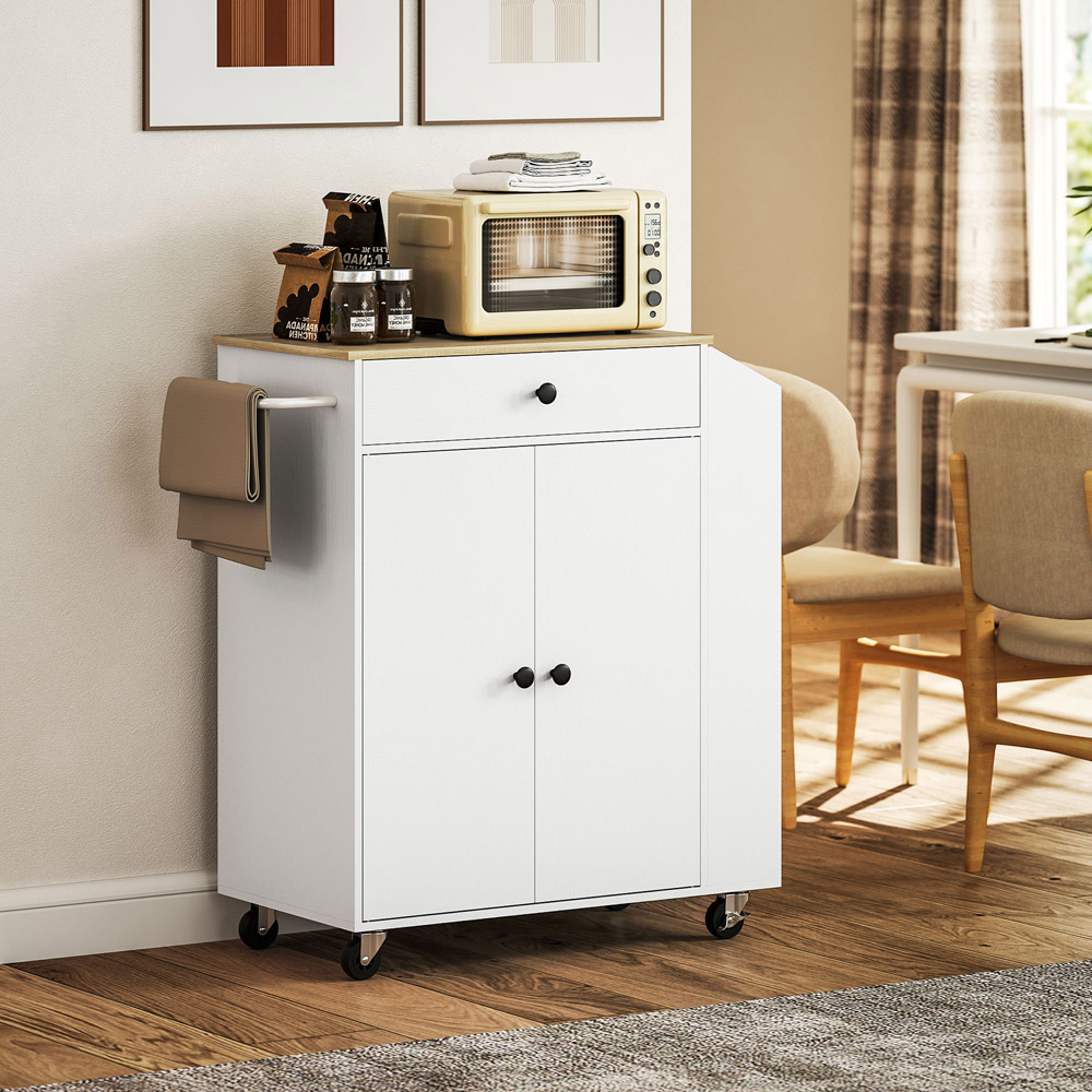 HOMCOM 2 Door Kitchen Island Cart with Towel Rack Image 4