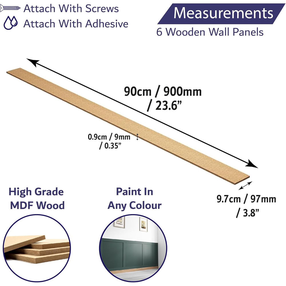 Home Treats 6 Slat Wooden 3D Wall Panelling Kit 90cm Image 9
