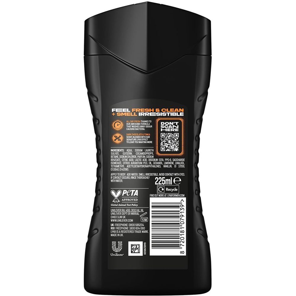 Lynx Dark Temptation Dark Chocolate 12H Refreshing Fragrance Men's Shower Gel 225ml 18 Pack Image 8