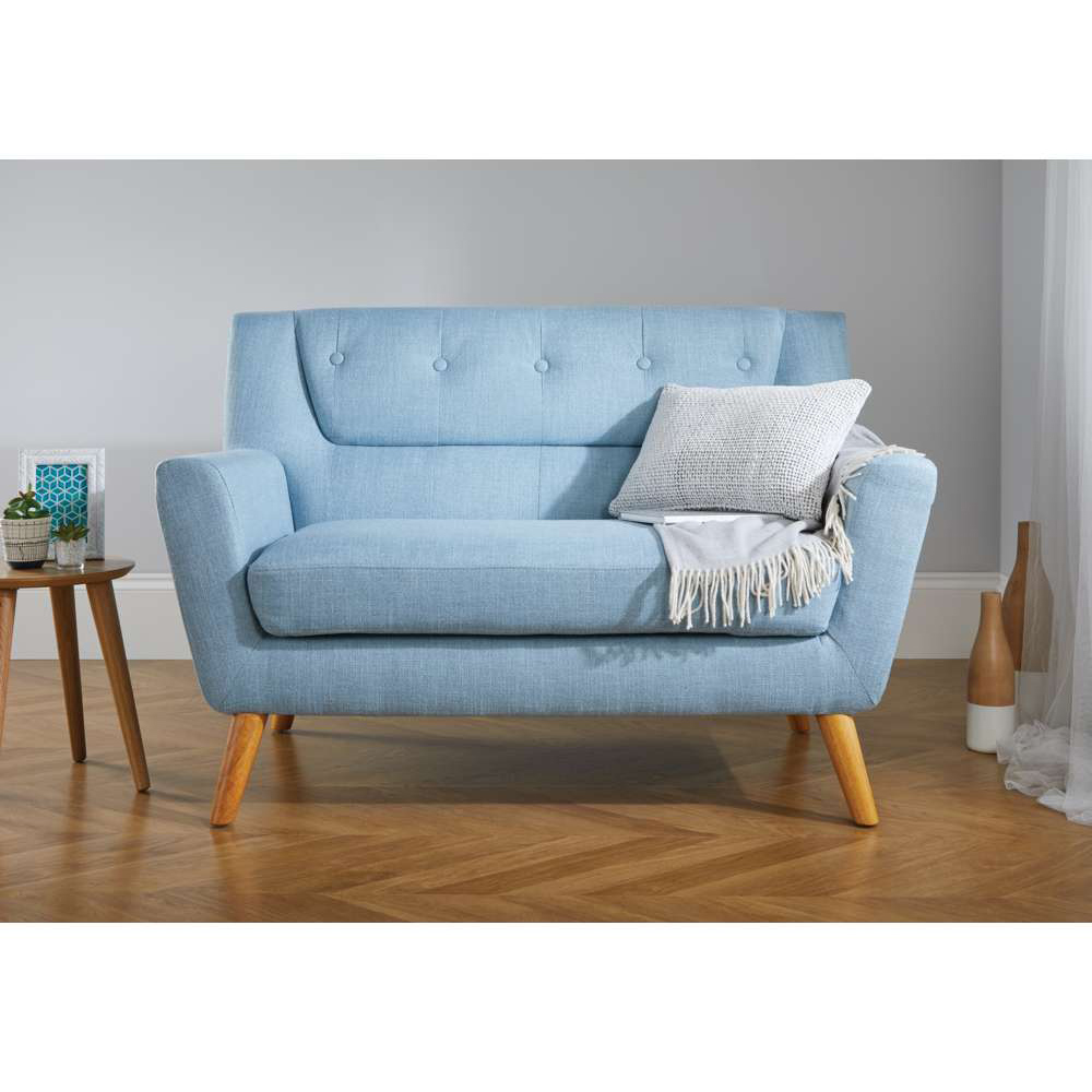 Lambeth 2 Seater Medium Duck Egg Blue Fabric Sofa Image 7