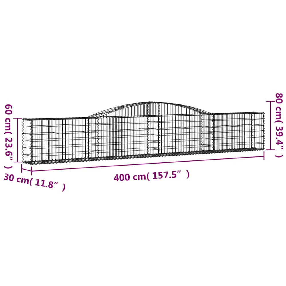 vidaXL Silver Galvanised Iron Arched Gabion Basket 400 x 30 x 60/80cm 4 Pack Image 5