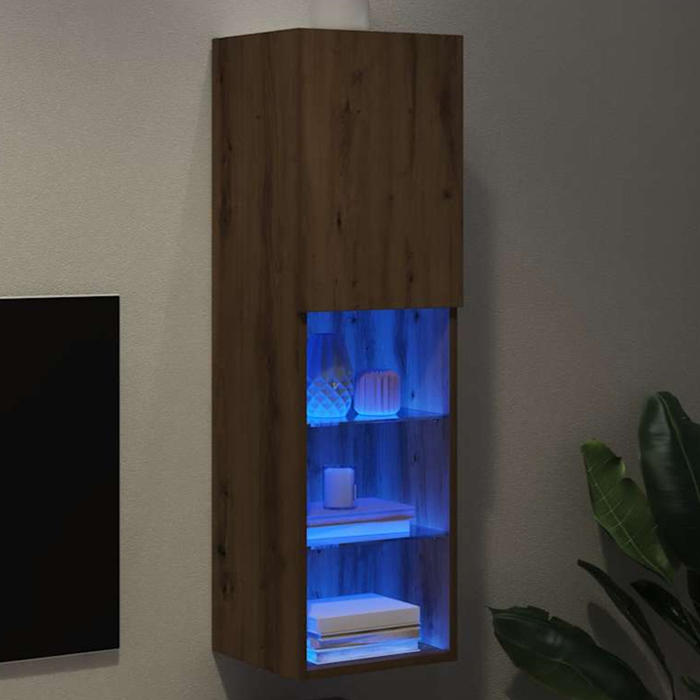 vidaXL Single Door 3 Shelf Artisan Oak Wall Mounted LED TV Cabinet Image 1