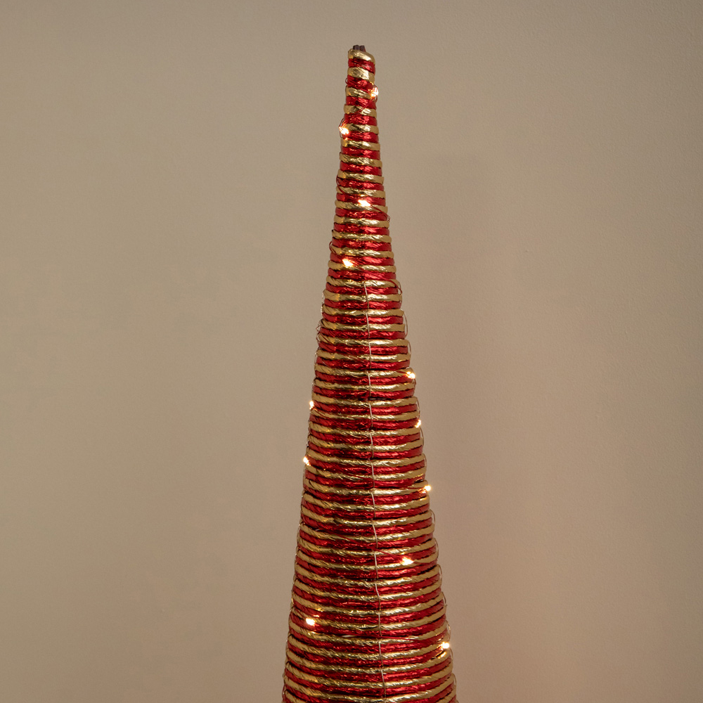 Samuel Alexander 120 Warm White LED Red and Gold Braid Christmas Cone Tree with Timer Set of 3 Image 2