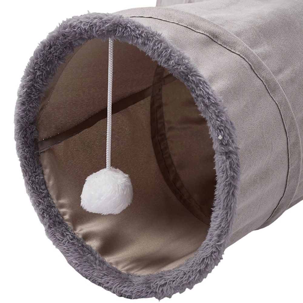 H&O Direct Suede S-Shape Collapsible Cat Play Tunnel with Hanging Ball Image 3