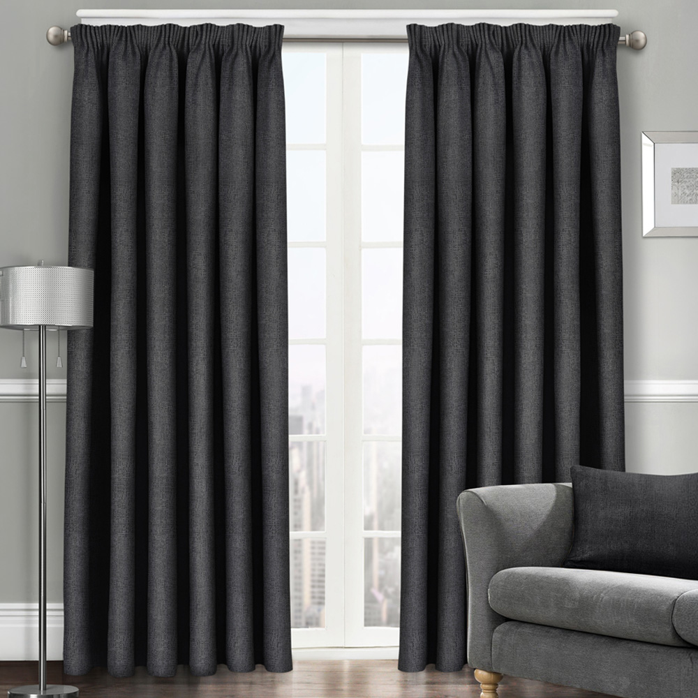Velosso Westwood Black Semi-Textured Dimout Tape Top Curtains 229 x 183cm Image 1