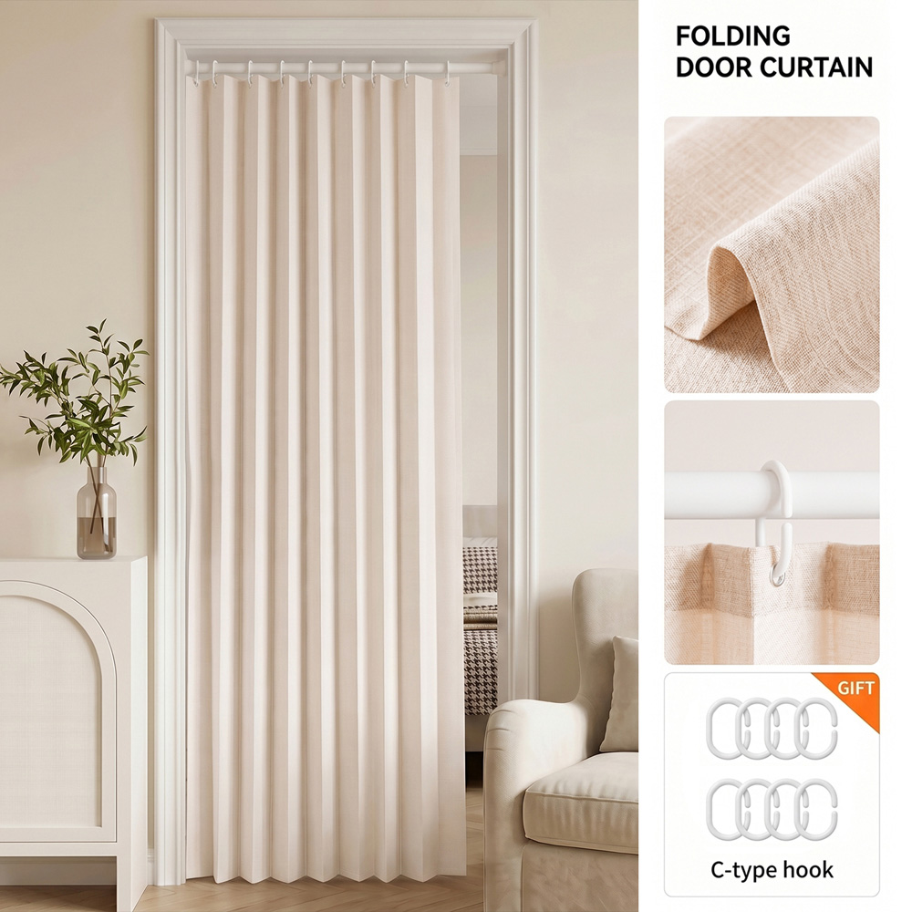 Living and Home Beige White Faux Linen Semi-Sheer Panel Curtain 100 x 200cm Image 7
