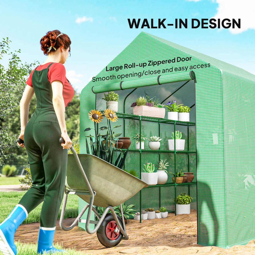 Outsunny Green 8 x 6ft Walk In Polytunnel Greenhouse Image 5
