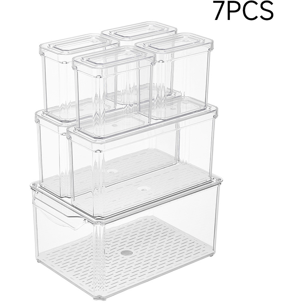 Living and Home Clear Stackable Fridge Organiser Storage Box Set with Draining Board 7 Pack Image 7