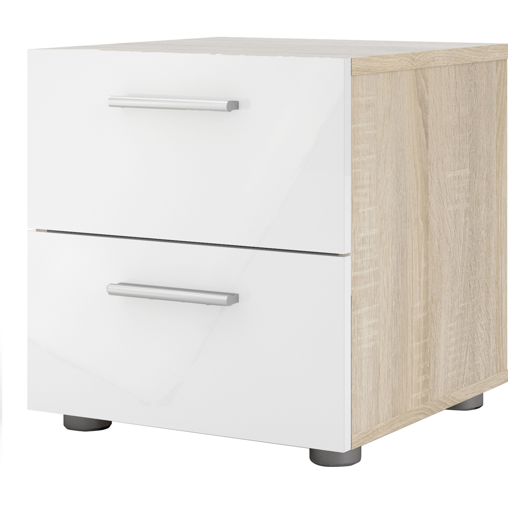 Florence 2 Drawer Oak and White High Gloss Bedside Table Image 4