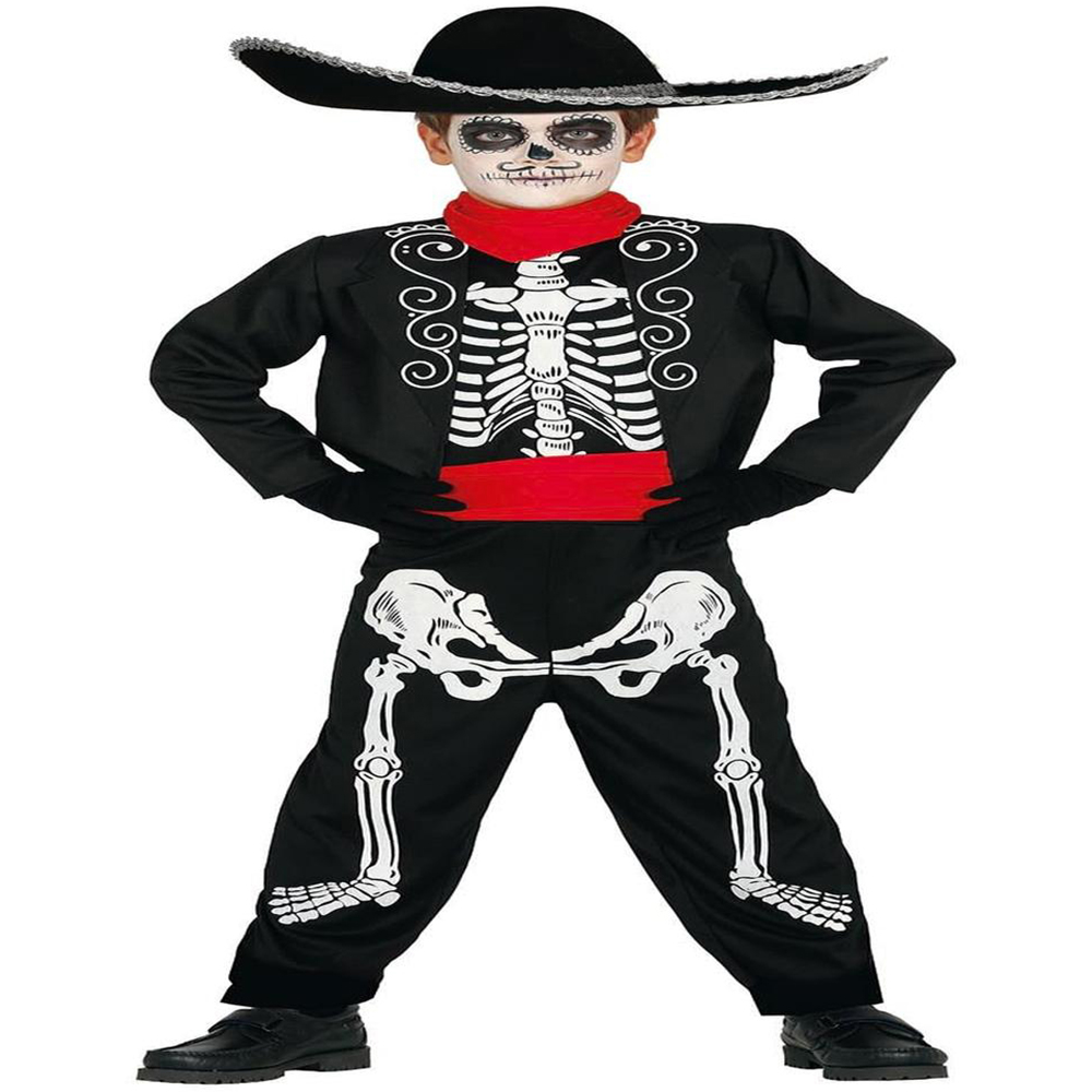 Fiestas Guirca Mariachi Skeleton Black and Red Costume 10 to 12 Years Image 1