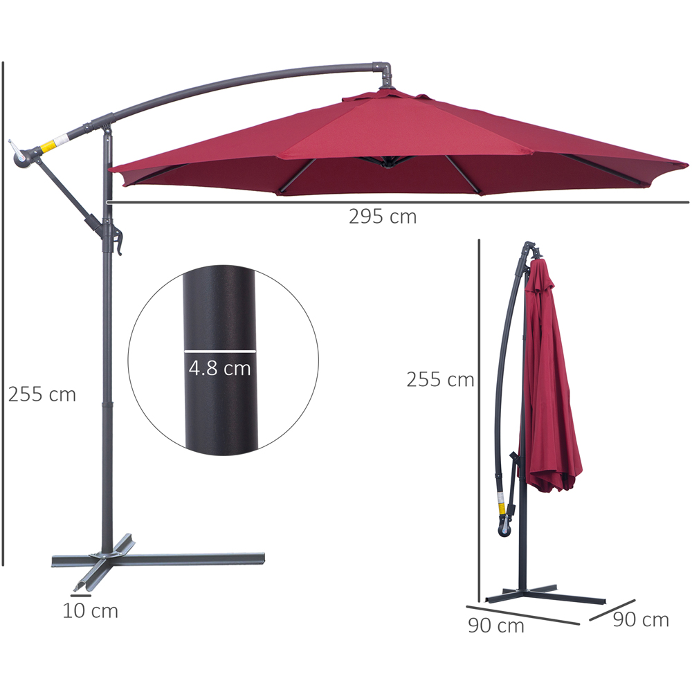 Outsunny Wine Red Crank Handle Cantilever Parasol with Cross Base 3m Image 8