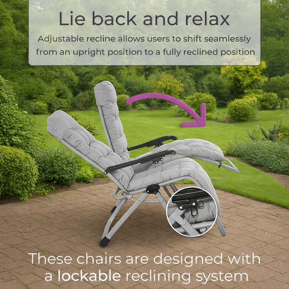 Neo Direct Grey Zero Gravity Sun Lounger with Padded Cushion Set of 2 Image 6